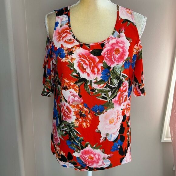 ❤️EUC Rose & Olive Cold Shoulder Top Size Medium❤️ - Picture 7 of 7